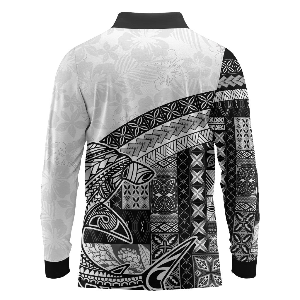 Samoa Mamanu Siapo Classic Black Long Sleeve Polo Shirt Tatau Malie LT7 - Polynesian Pride