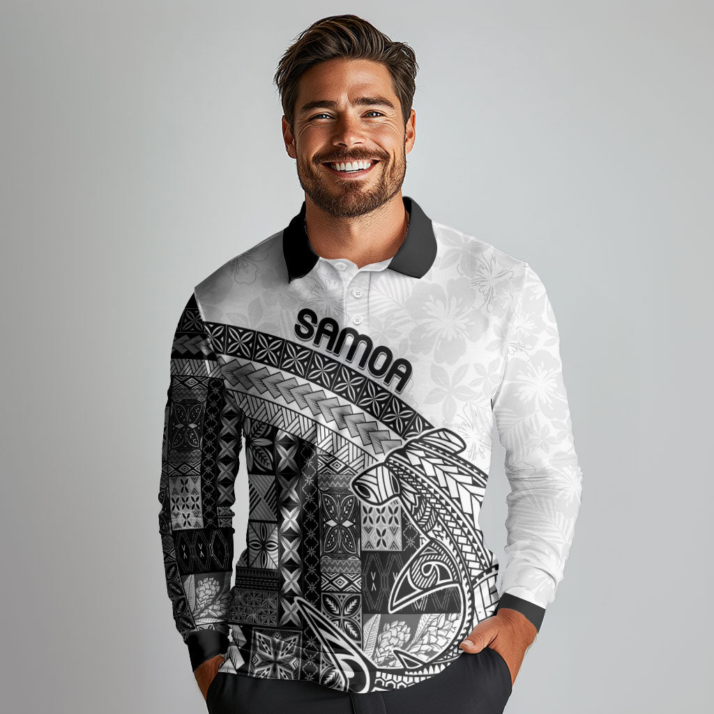 Samoa Mamanu Siapo Classic Black Long Sleeve Polo Shirt Tatau Malie LT7 - Polynesian Pride