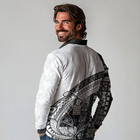 Samoa Mamanu Siapo Classic Black Long Sleeve Polo Shirt Tatau Malie LT7 - Polynesian Pride