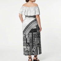 Samoa Mamanu Siapo Classic Black Off Shoulder Maxi Dress Tatau Malie LT7 - Polynesian Pride