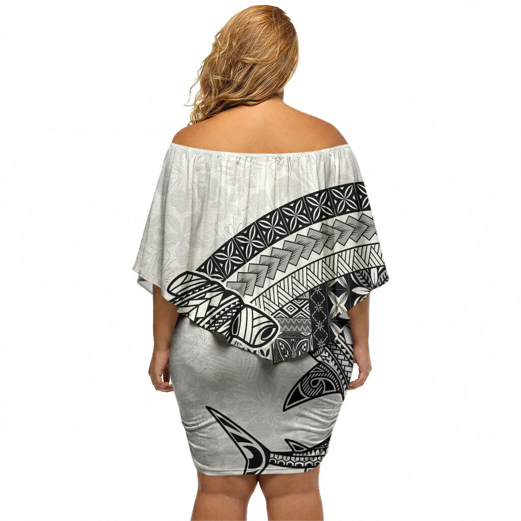 Samoa Mamanu Siapo Classic Black Off Shoulder Short Dress Tatau Malie LT7 - Polynesian Pride
