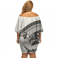 Samoa Mamanu Siapo Classic Black Off Shoulder Short Dress Tatau Malie LT7 - Polynesian Pride