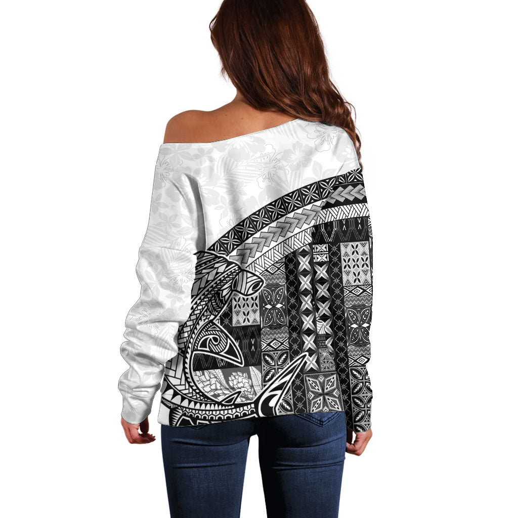 Samoa Mamanu Siapo Classic Black Off Shoulder Sweater Tatau Malie LT7 - Polynesian Pride
