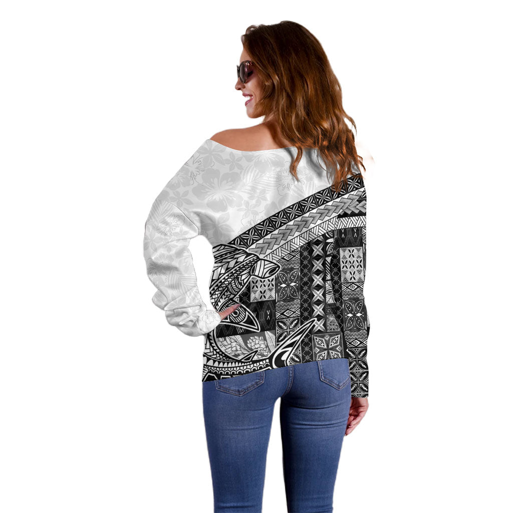 Samoa Mamanu Siapo Classic Black Off Shoulder Sweater Tatau Malie LT7 - Polynesian Pride