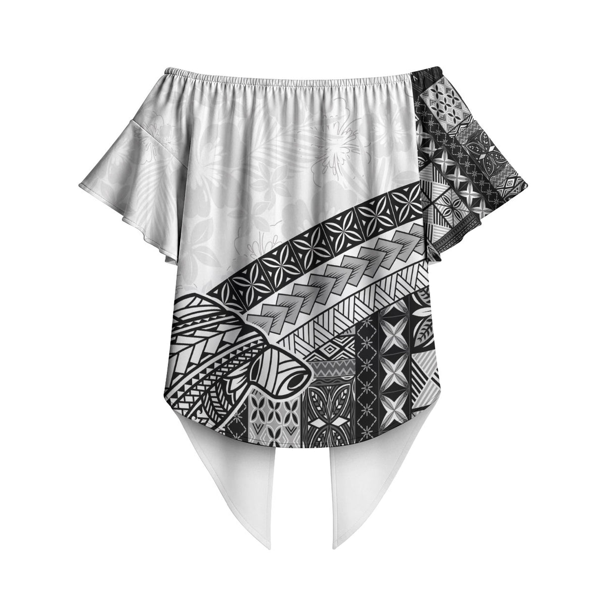 Samoa Mamanu Siapo Classic Black Off Shoulder Wrap Waist Top Tatau Malie LT7 - Polynesian Pride