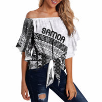 Samoa Mamanu Siapo Classic Black Off Shoulder Wrap Waist Top Tatau Malie LT7 - Polynesian Pride