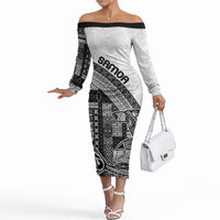 Samoa Mamanu Siapo Classic Black Off The Shoulder Long Sleeve Dress Tatau Malie LT7 Women Black - Polynesian Pride