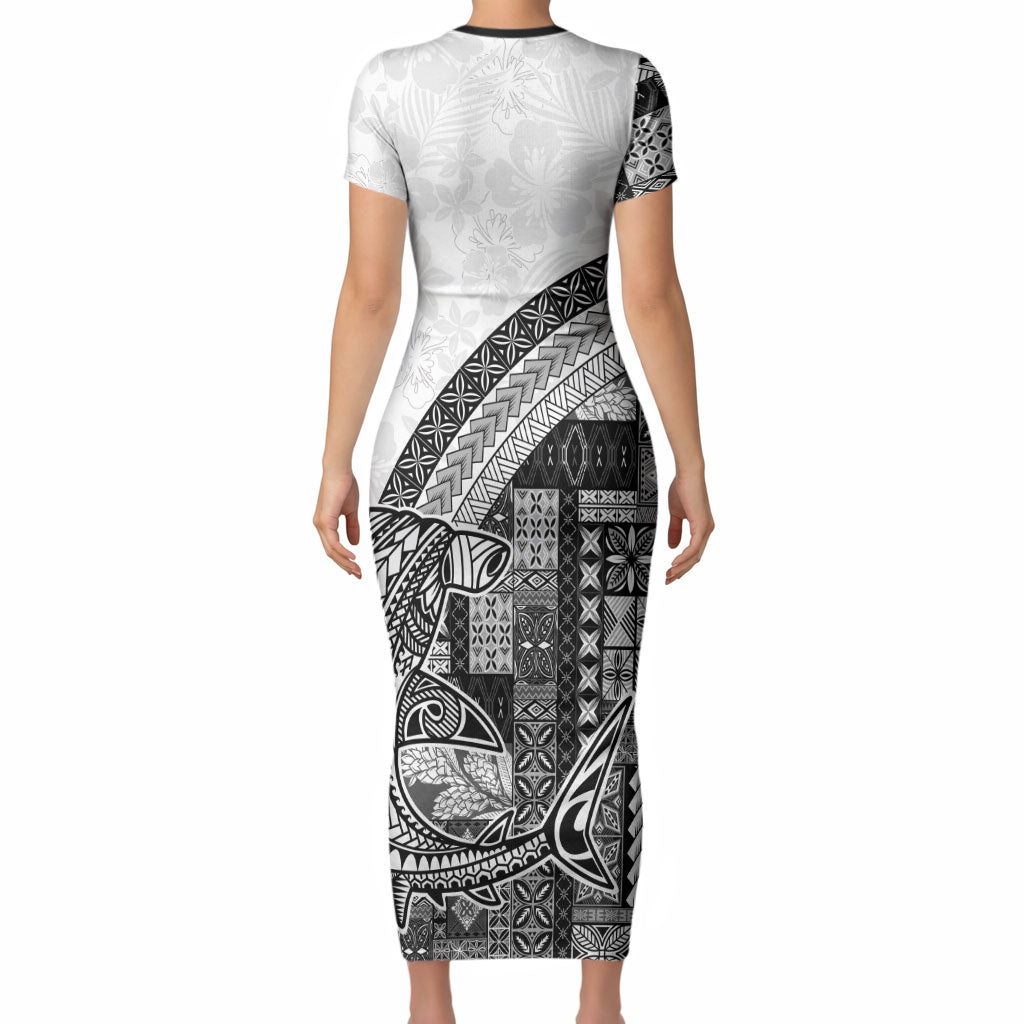 Samoa Mamanu Siapo Classic Black Short Sleeve Bodycon Dress Tatau Malie LT7 - Polynesian Pride
