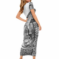 Samoa Mamanu Siapo Classic Black Short Sleeve Bodycon Dress Tatau Malie LT7 - Polynesian Pride