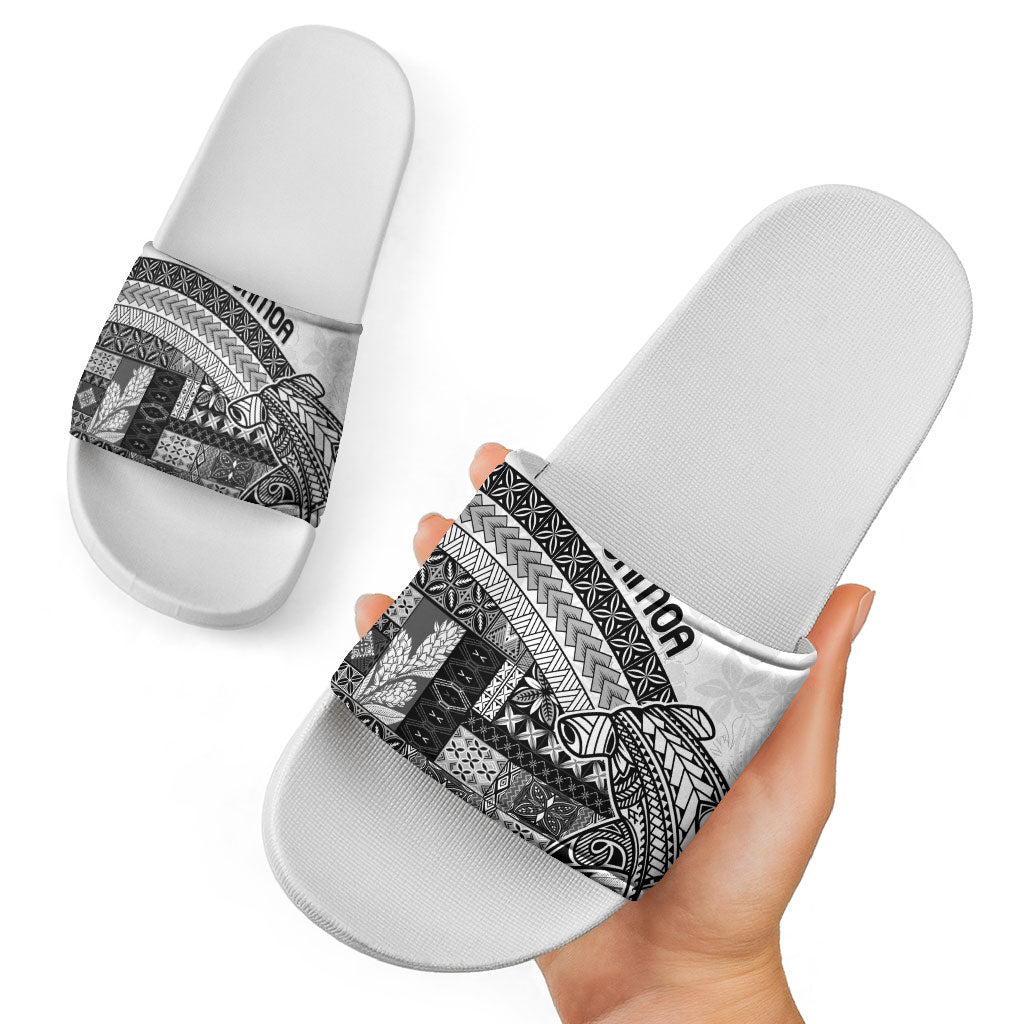 Samoa Mamanu Siapo Classic Black Slide Sandals Tatau Malie LT7 - Polynesian Pride