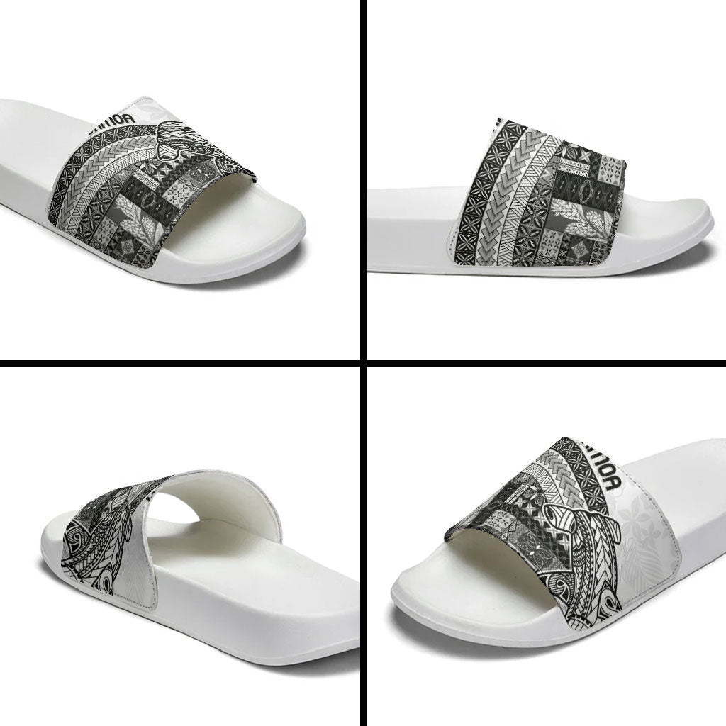 Samoa Mamanu Siapo Classic Black Slide Sandals Tatau Malie LT7 - Polynesian Pride