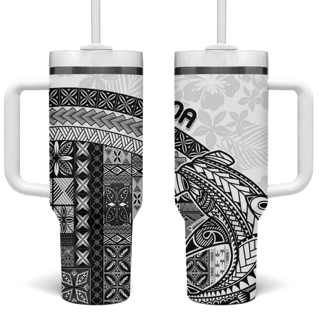 Samoa Mamanu Siapo Classic Black Tumbler With Handle Tatau Malie LT7 One Size: 40 oz Black - Polynesian Pride