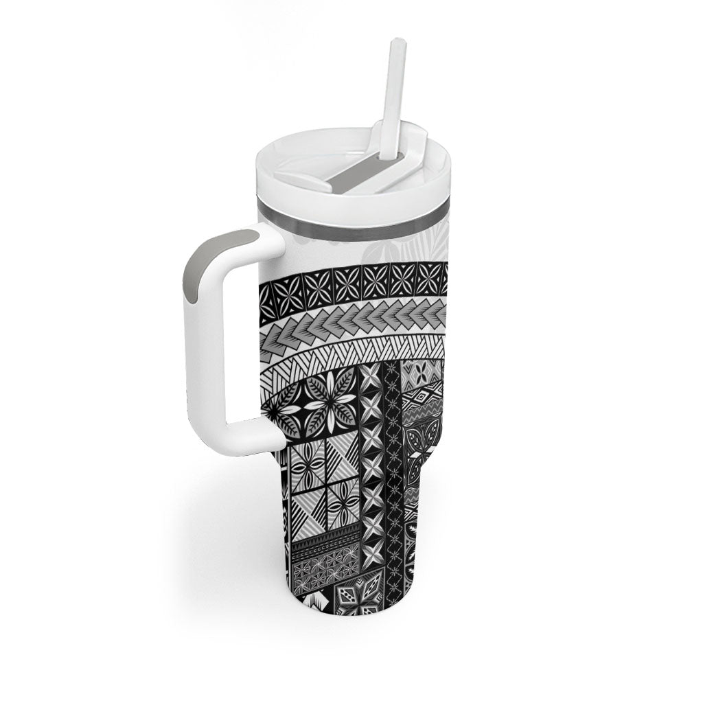 Samoa Mamanu Siapo Classic Black Tumbler With Handle Tatau Malie LT7 - Polynesian Pride