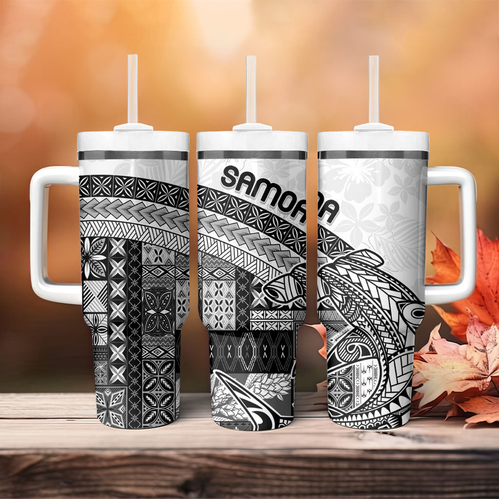 Samoa Mamanu Siapo Classic Black Tumbler With Handle Tatau Malie LT7 - Polynesian Pride