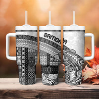 Samoa Mamanu Siapo Classic Black Tumbler With Handle Tatau Malie LT7 - Polynesian Pride