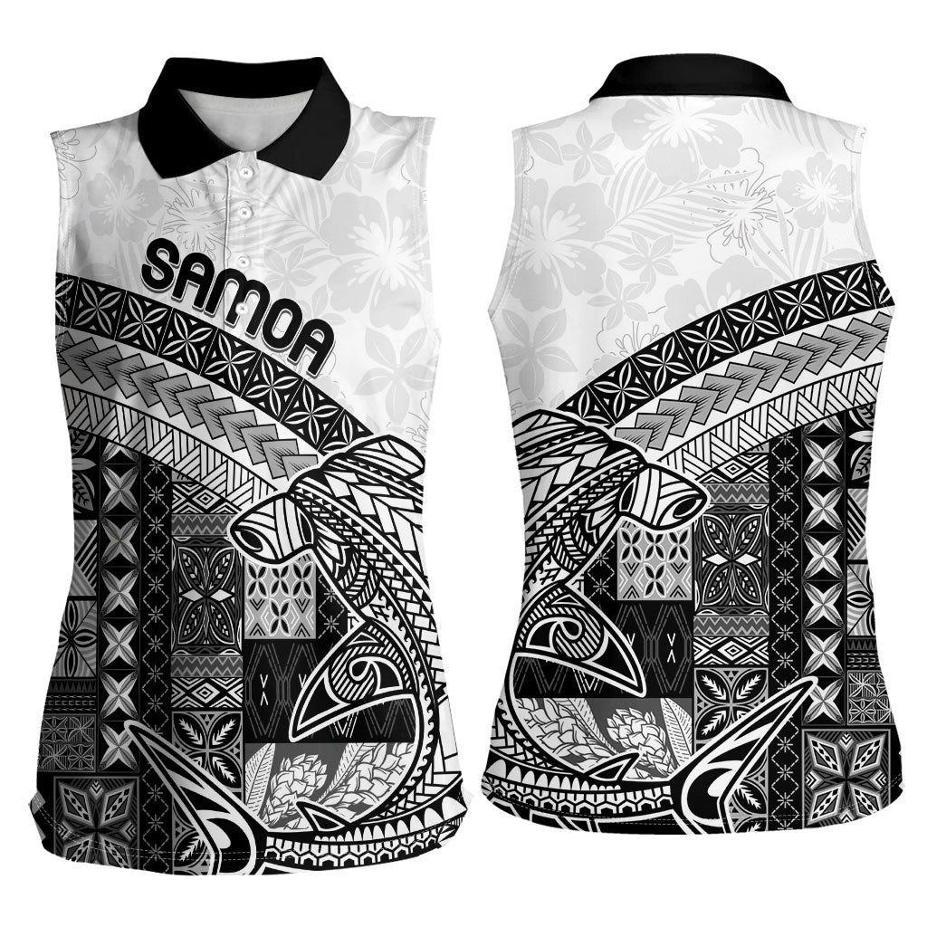 Samoa Mamanu Siapo Classic Black Women Sleeveless Polo Shirt Tatau Malie LT7 - Polynesian Pride