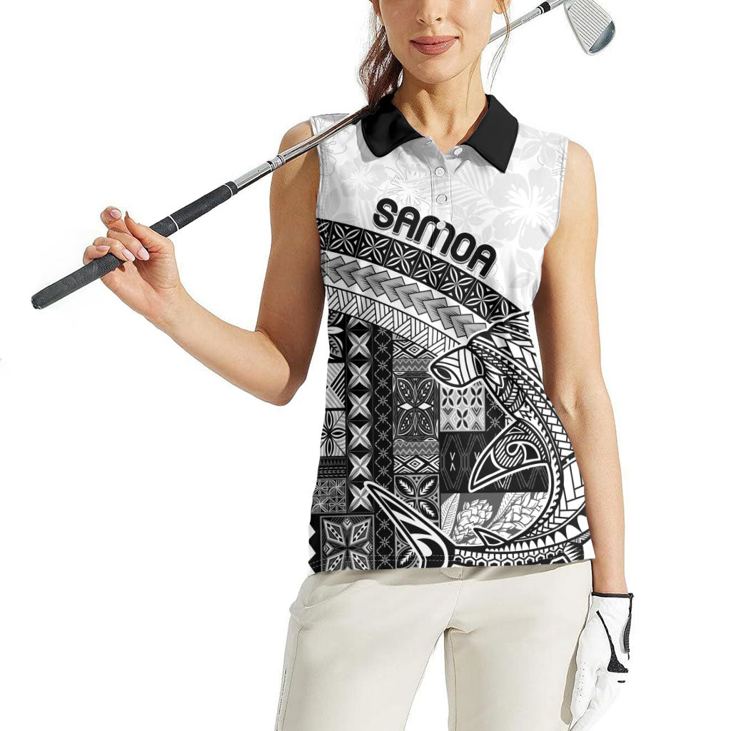 Samoa Mamanu Siapo Classic Black Women Sleeveless Polo Shirt Tatau Malie LT7 - Polynesian Pride