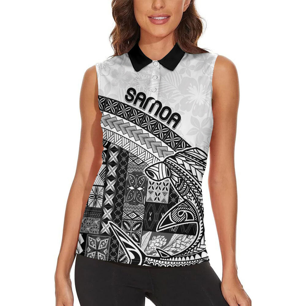 Samoa Mamanu Siapo Classic Black Women Sleeveless Polo Shirt Tatau Malie LT7 - Polynesian Pride