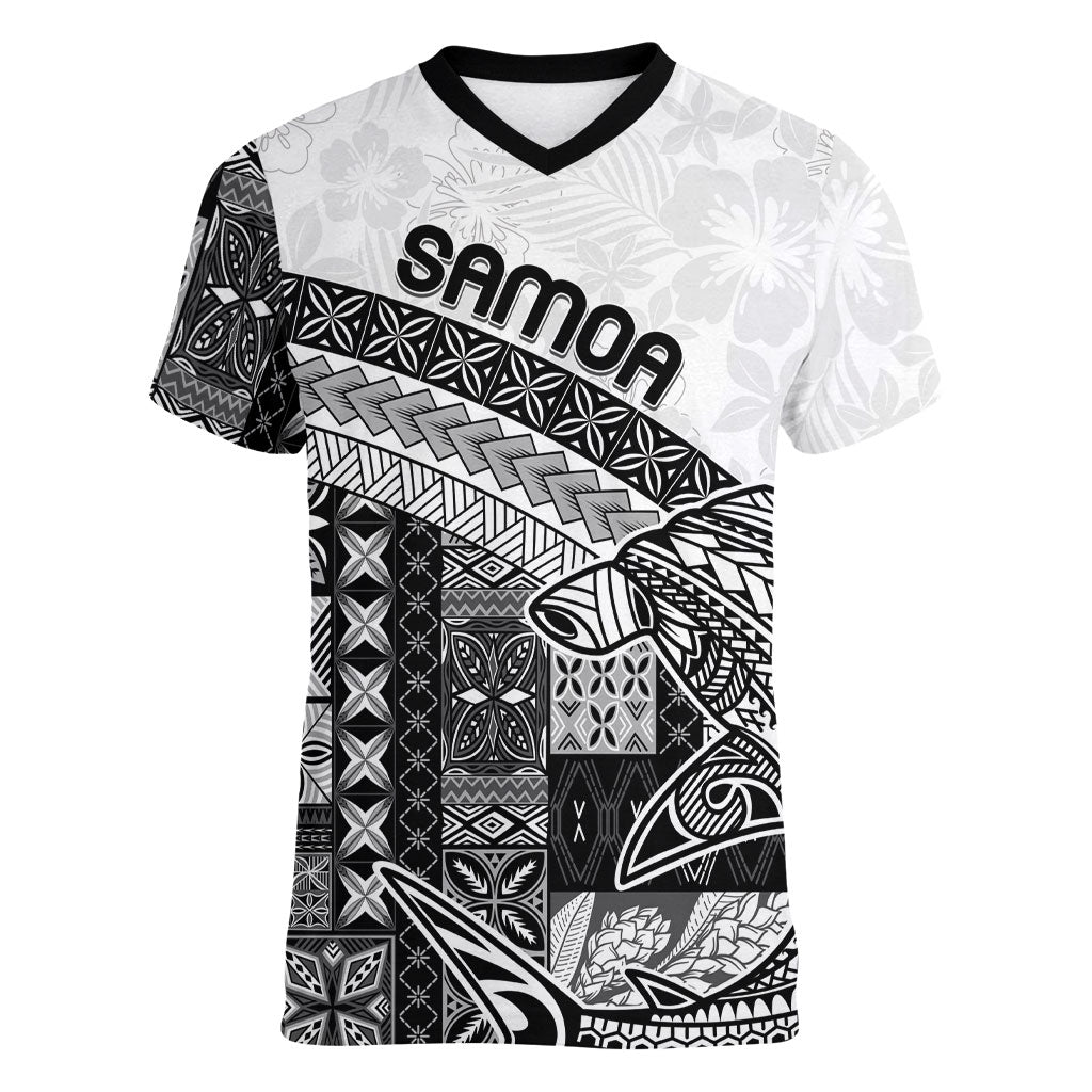 Samoa Mamanu Siapo Classic Black Women V-Neck T-Shirt Tatau Malie LT7 Female Black - Polynesian Pride