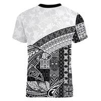 Samoa Mamanu Siapo Classic Black Women V-Neck T-Shirt Tatau Malie LT7 - Polynesian Pride