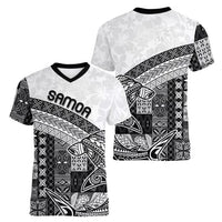Samoa Mamanu Siapo Classic Black Women V-Neck T-Shirt Tatau Malie LT7 - Polynesian Pride