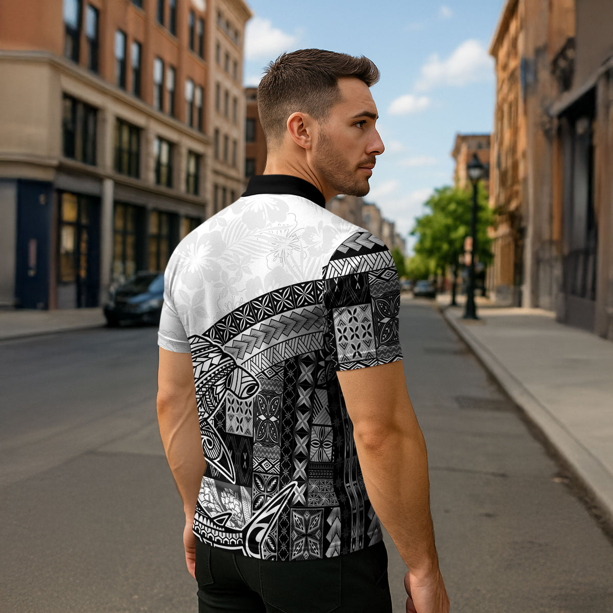 Samoa Mamanu Siapo Classic Black Zipper Polo Shirt Tatau Malie LT7 - Polynesian Pride