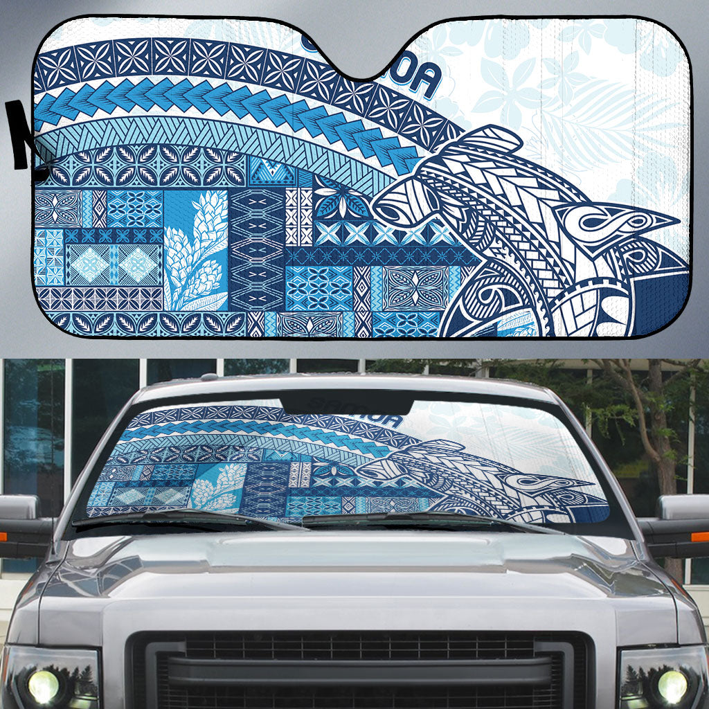 Samoa Mamanu Siapo Royal Blue Auto Sun Shade Tatau Malie LT7 Royal Blue - Polynesian Pride