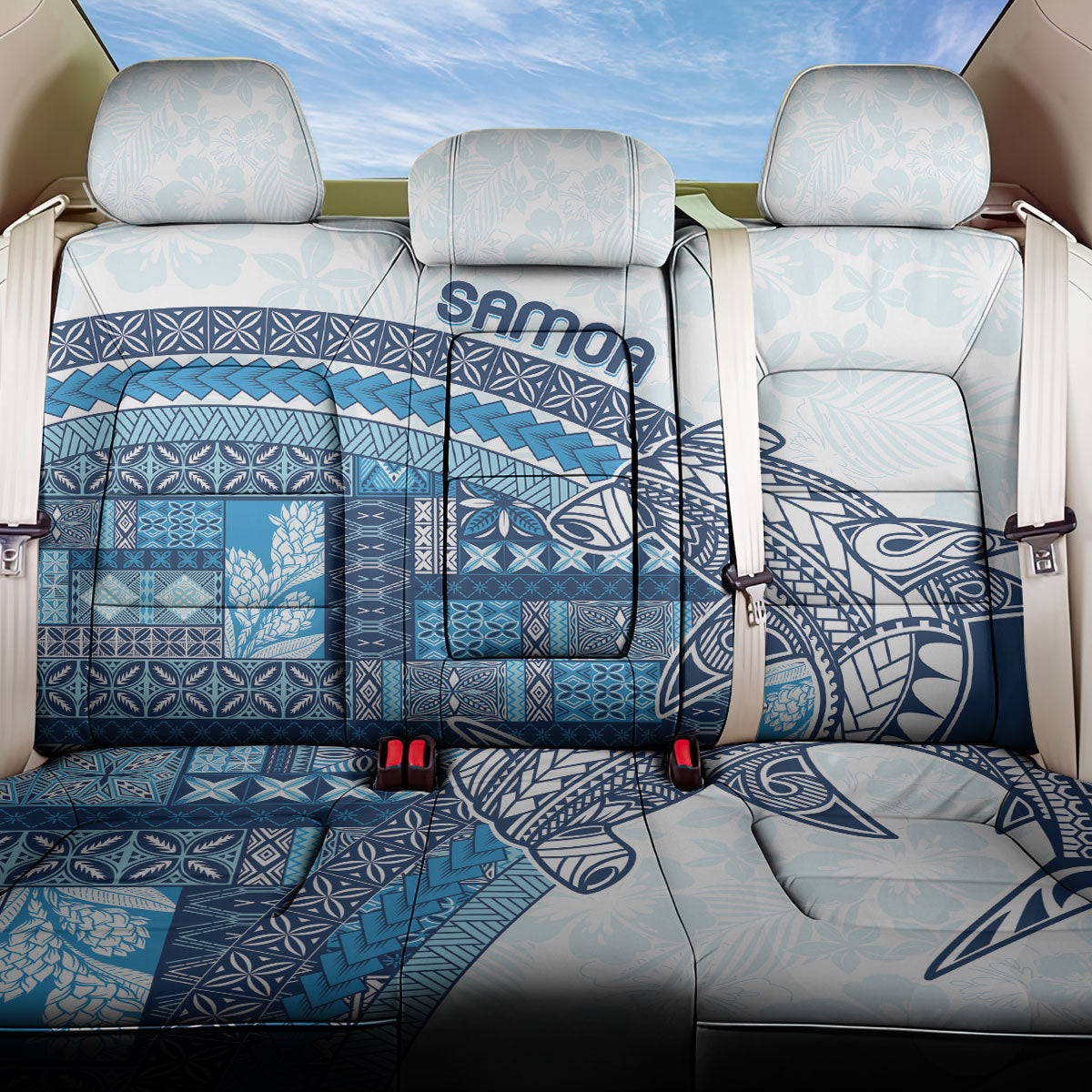 Samoa Mamanu Siapo Royal Blue Back Car Seat Cover Tatau Malie LT7 One Size Royal Blue - Polynesian Pride