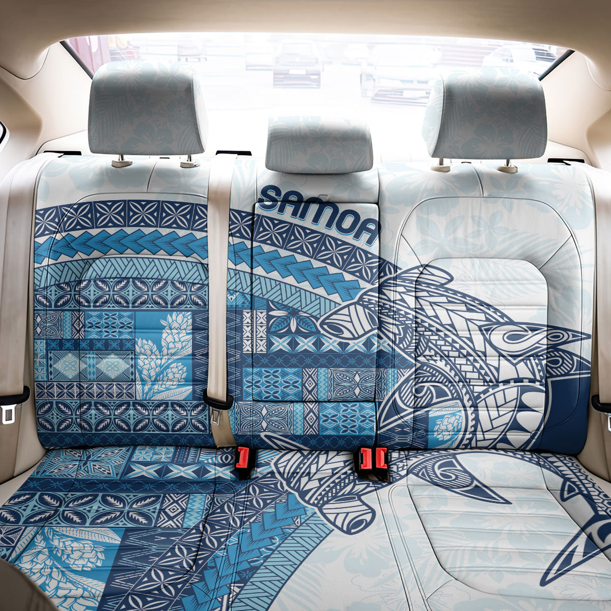 Samoa Mamanu Siapo Royal Blue Back Car Seat Cover Tatau Malie LT7 - Polynesian Pride