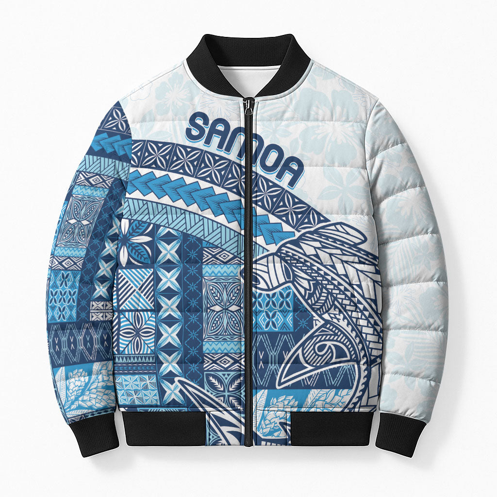 Samoa Mamanu Siapo Royal Blue Bomber Puffer Jacket Tatau Malie LT7 Unisex Royal Blue - Polynesian Pride
