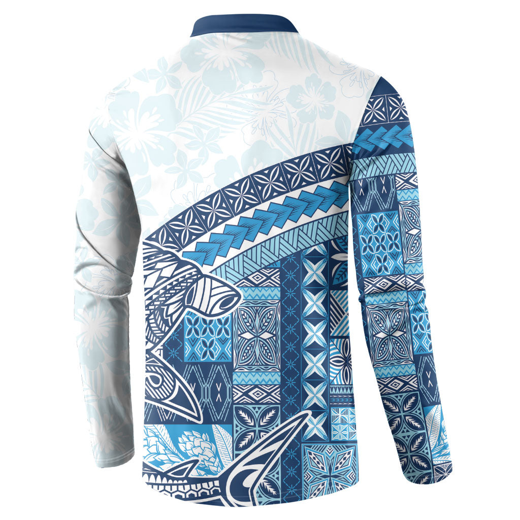 Samoa Mamanu Siapo Royal Blue Button Sweatshirt Tatau Malie LT7 - Polynesian Pride