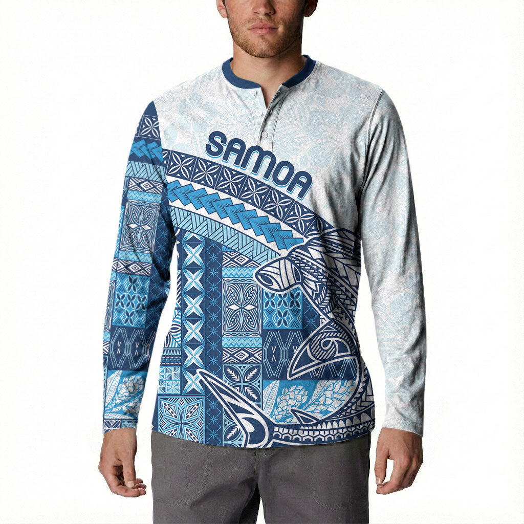 Samoa Mamanu Siapo Royal Blue Button Sweatshirt Tatau Malie LT7 - Polynesian Pride