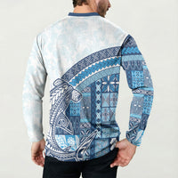 Samoa Mamanu Siapo Royal Blue Button Sweatshirt Tatau Malie LT7 - Polynesian Pride