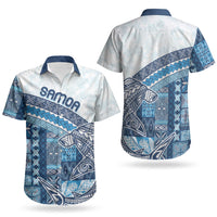 Samoa Mamanu Siapo Royal Blue Couples Matching Off Shoulder Maxi Dress and Hawaiian Shirt Tatau Malie LT7 - Polynesian Pride