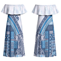 Samoa Mamanu Siapo Royal Blue Couples Matching Off Shoulder Maxi Dress and Hawaiian Shirt Tatau Malie LT7 - Polynesian Pride