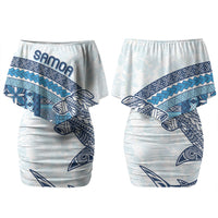 Samoa Mamanu Siapo Royal Blue Couples Matching Off Shoulder Short Dress and Hawaiian Shirt Tatau Malie LT7 - Polynesian Pride