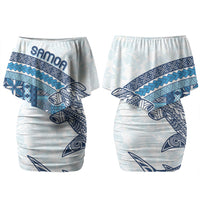Samoa Mamanu Siapo Royal Blue Couples Matching Off Shoulder Short Dress and Long Sleeve Button Shirt Tatau Malie LT7 - Polynesian Pride