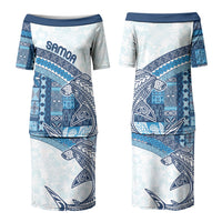 Samoa Mamanu Siapo Royal Blue Couples Matching Puletasi and Long Sleeve Button Shirt Tatau Malie LT7 - Polynesian Pride