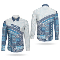 Samoa Mamanu Siapo Royal Blue Couples Matching Short Sleeve Bodycon Dress and Long Sleeve Button Shirt Tatau Malie LT7 - Polynesian Pride