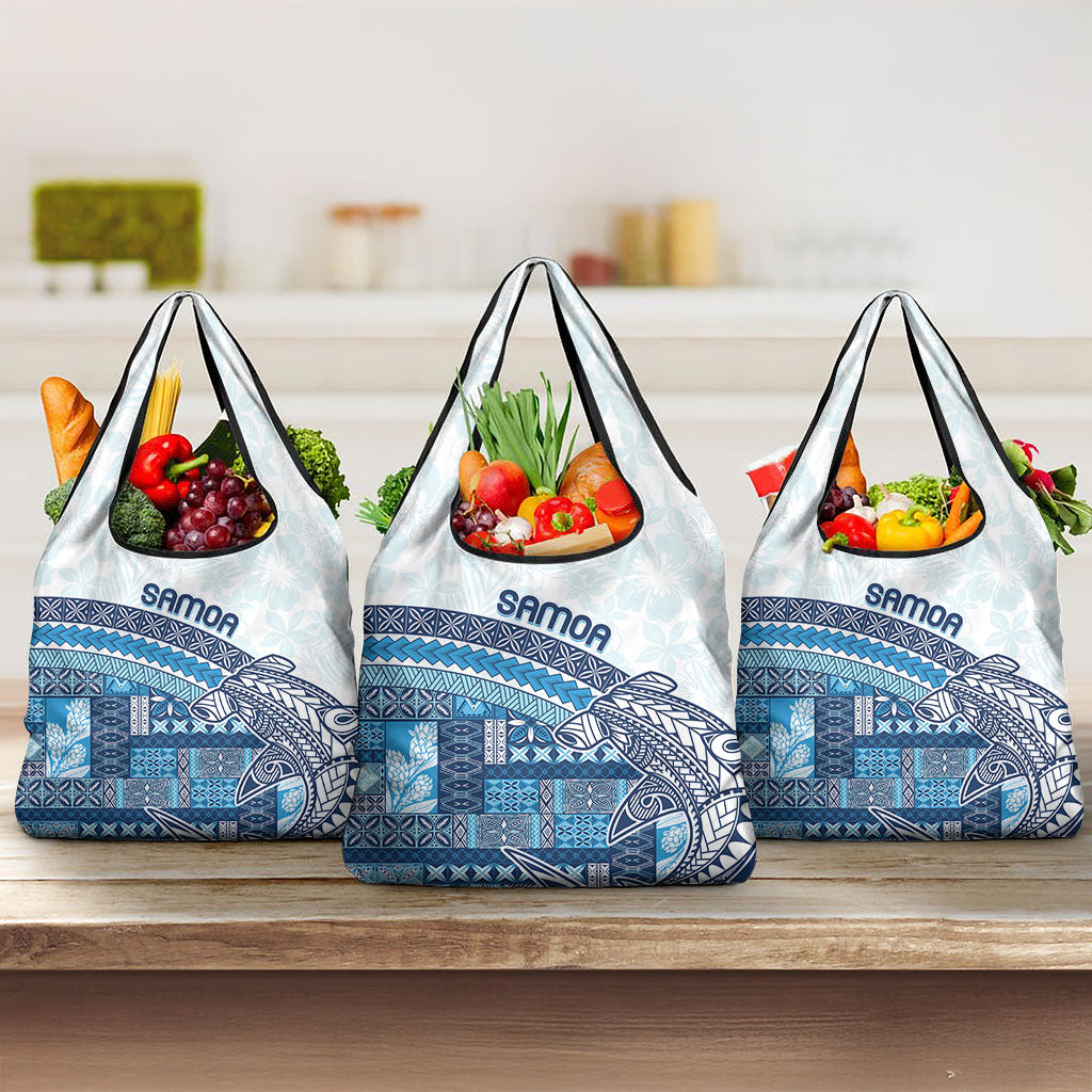 Samoa Mamanu Siapo Royal Blue Grocery Bag Tatau Malie LT7 3-pack One Size Royal Blue - Polynesian Pride