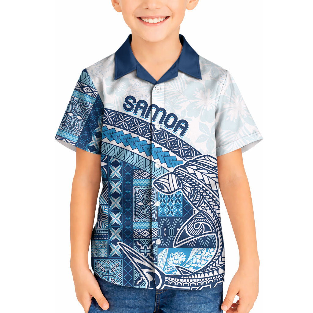 Samoa Mamanu Siapo Royal Blue Kid Hawaiian Shirt Tatau Malie LT7 Kid Royal Blue - Polynesian Pride
