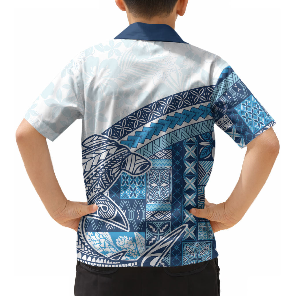 Samoa Mamanu Siapo Royal Blue Kid Hawaiian Shirt Tatau Malie LT7 - Polynesian Pride