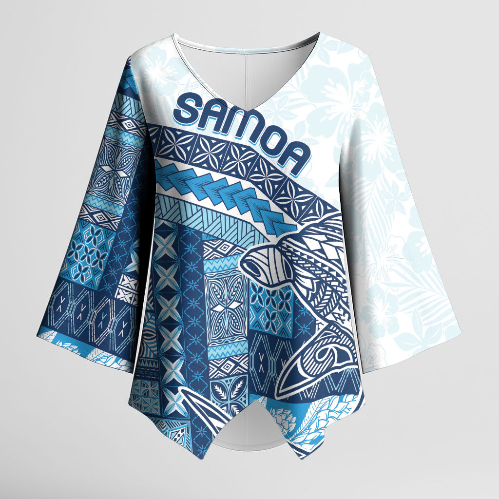 Samoa Mamanu Siapo Royal Blue Kimono Sleeve Blouse Tatau Malie LT7 Female Royal Blue - Polynesian Pride
