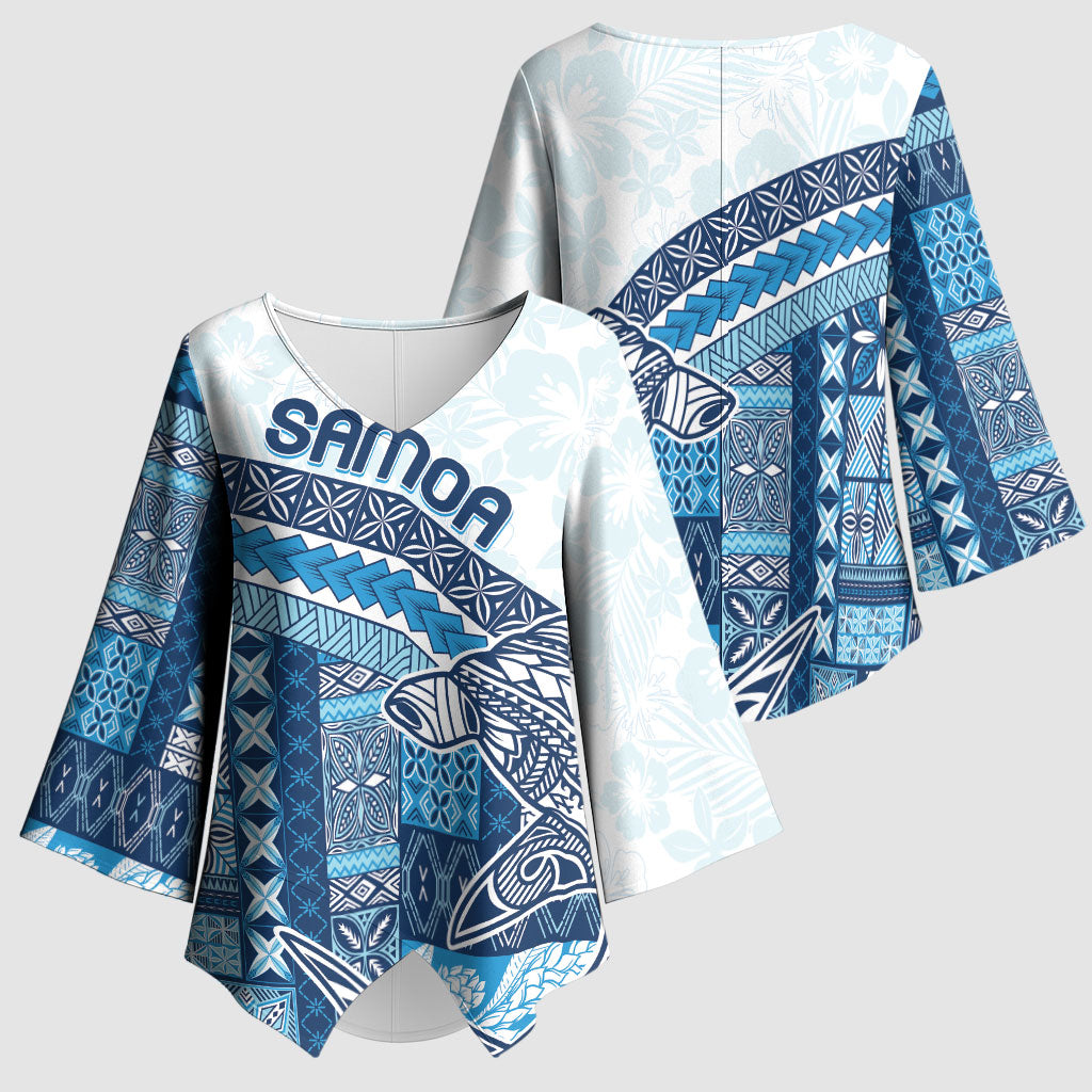 Samoa Mamanu Siapo Royal Blue Kimono Sleeve Blouse Tatau Malie LT7 - Polynesian Pride