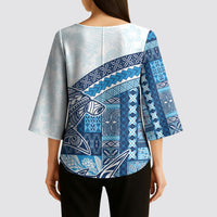 Samoa Mamanu Siapo Royal Blue Kimono Sleeve Blouse Tatau Malie LT7 - Polynesian Pride