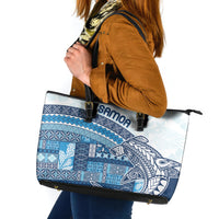 Samoa Mamanu Siapo Royal Blue Leather Tote Bag Tatau Malie LT7 Royal Blue - Polynesian Pride