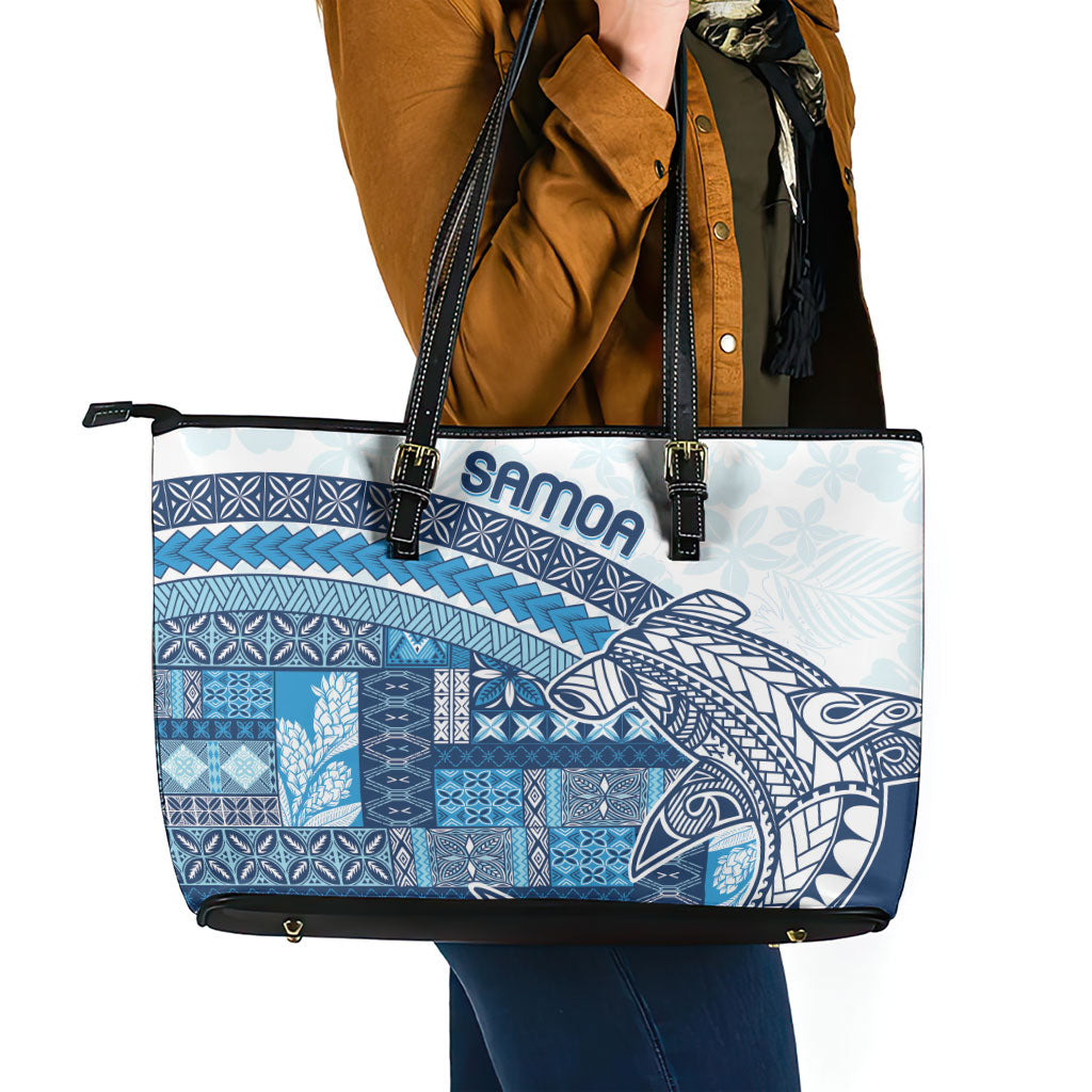 Samoa Mamanu Siapo Royal Blue Leather Tote Bag Tatau Malie LT7 - Polynesian Pride