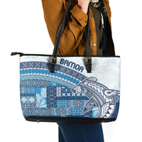 Samoa Mamanu Siapo Royal Blue Leather Tote Bag Tatau Malie LT7 - Polynesian Pride