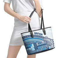 Samoa Mamanu Siapo Royal Blue Leather Tote Bag Tatau Malie LT7 - Polynesian Pride