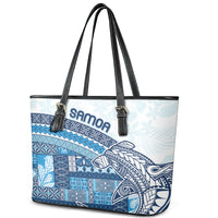 Samoa Mamanu Siapo Royal Blue Leather Tote Bag Tatau Malie LT7 - Polynesian Pride